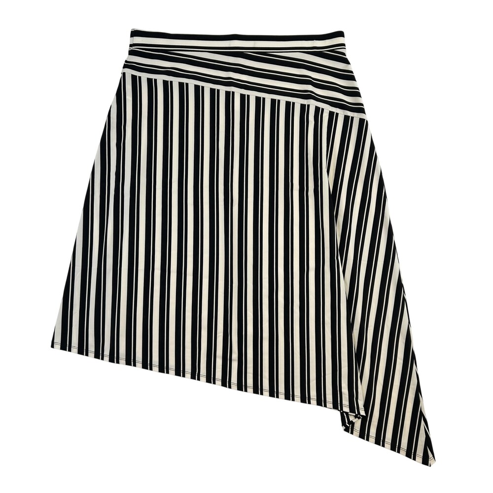 Roz & Ali Skirt Womens Large Black White Stripe A-Line Asymmetrical Hem Stretch